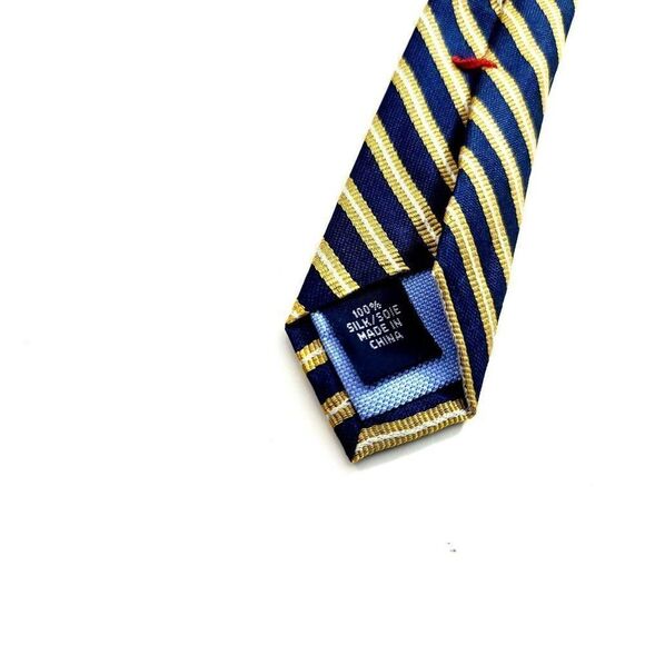 Tommy Hilfiger Blue Gold Striped Woven Silk Tie - Picture 4 of 6